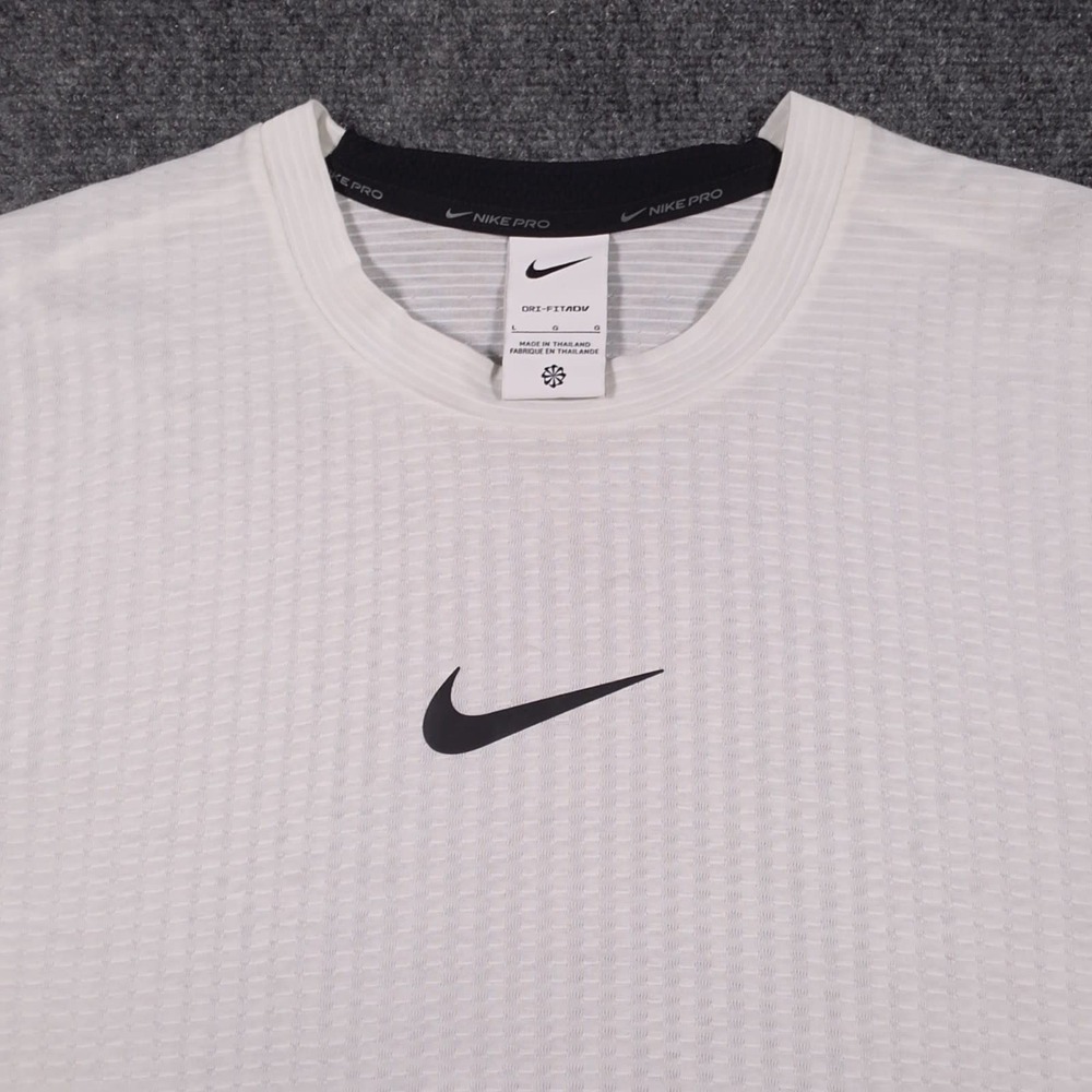 Nike Pro ADV Shirt Mens L White Crew Neck Center Swoosh Dri-Fit Training Wicking
